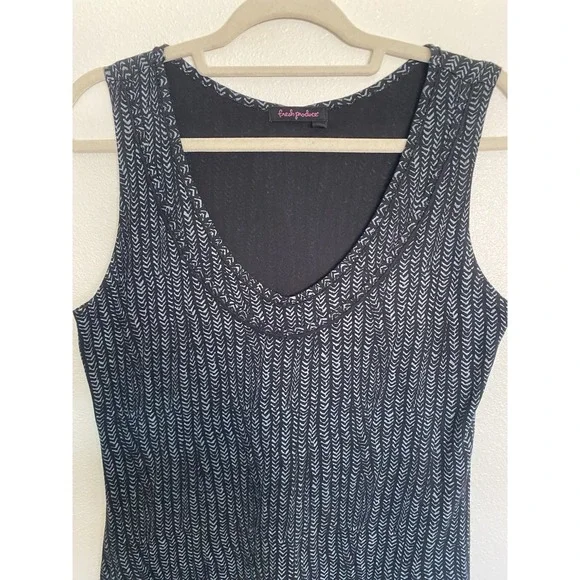 Fresh Produce Dress Womens Sz Small Black Chevron Sleeveless Cotton Pockets - Picture 2 of 8